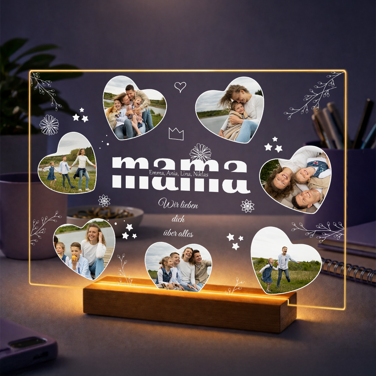 Geschenk für Mama zum Muttertag – personalisierte Fotoplatte auf Acrylglas mit eigenem Text