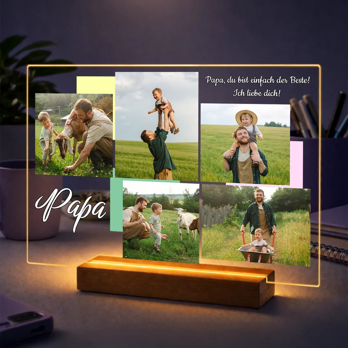Geschenk für Papa zum Vatertag – personalisierte Fotocollage auf Acrylglas mit eigenem Text