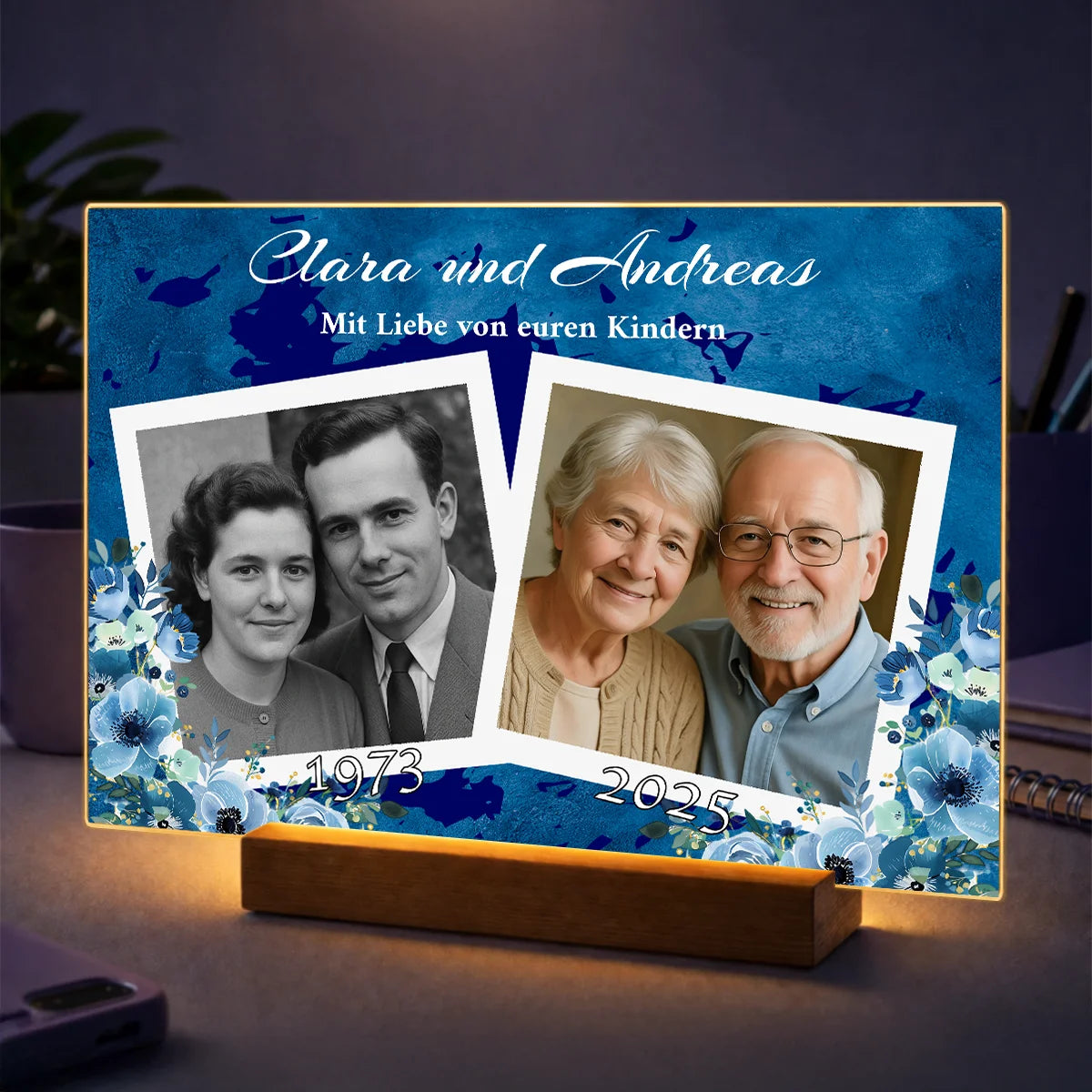 Geschenkidee für Großeltern zum Jahrestag – Fotocollage aus 2 Bildern auf Acrylglas Liebe im Wandel der Zeit