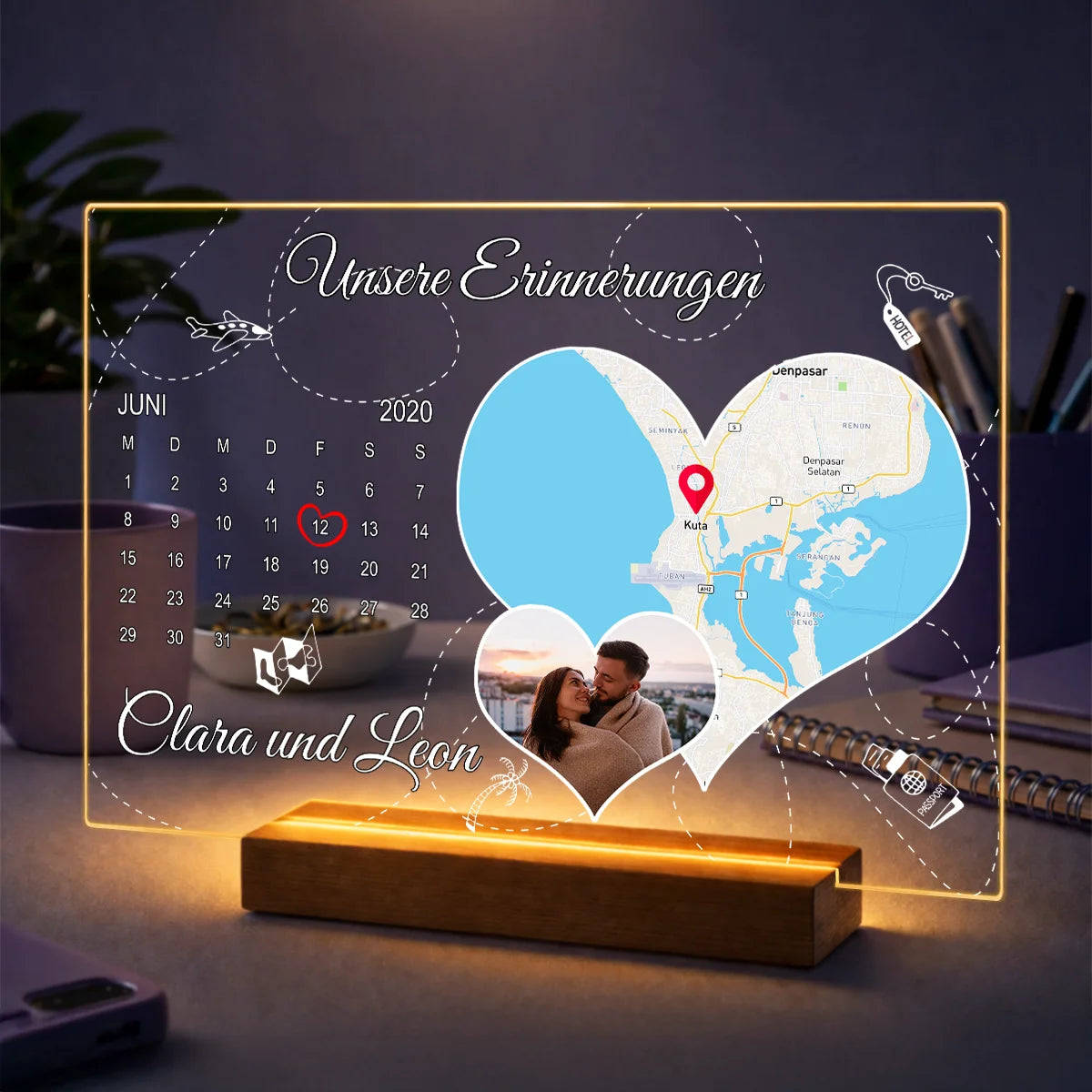Personalisierte Herzkarte auf Acrylglas für Paare mit Foto, Datum und Kennenlernort, romantisches Geschenk zum Jahrestag