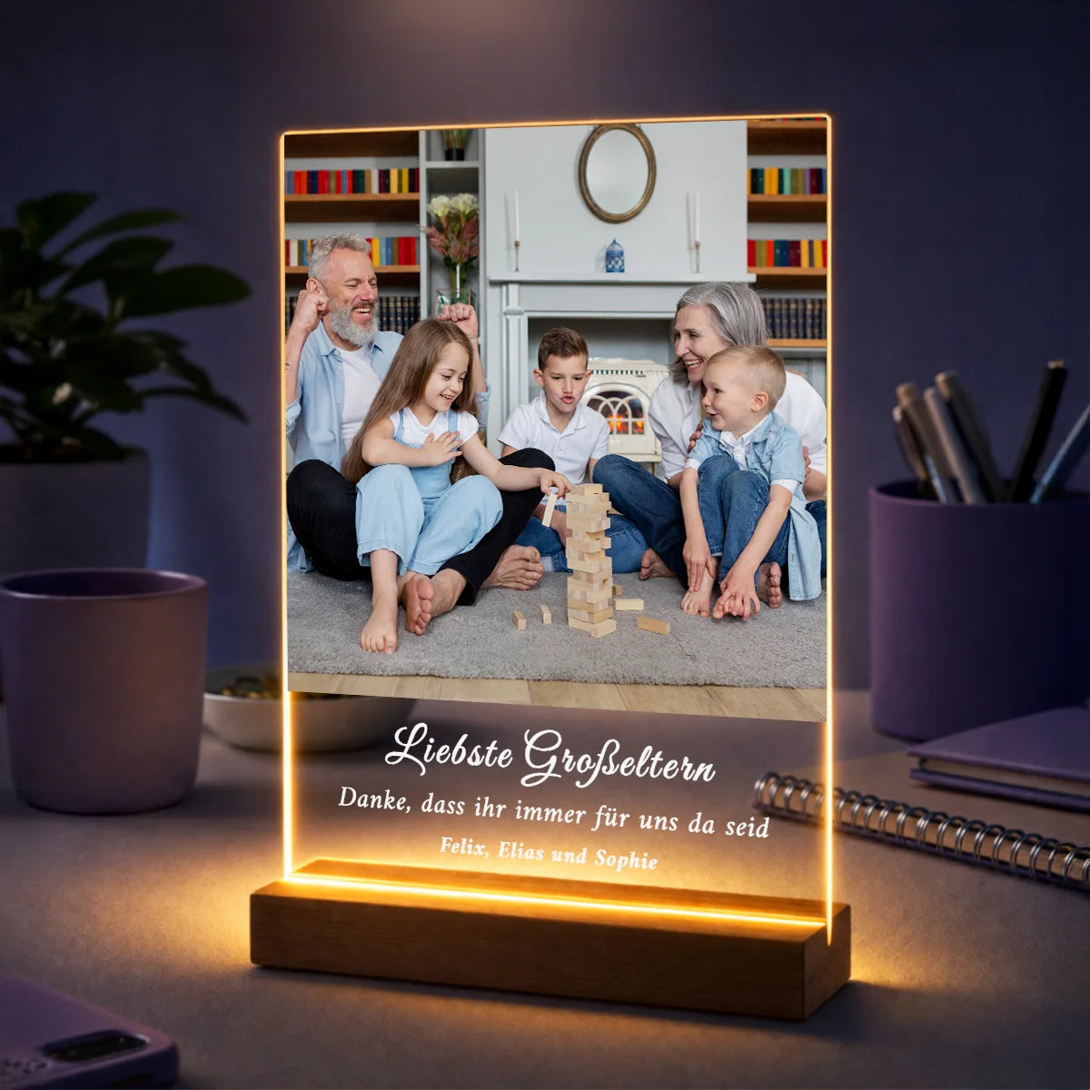Geschenkidee für Großeltern zum Großelterntag – personalisierter Druck auf Glas mit Text von den Enkeln
