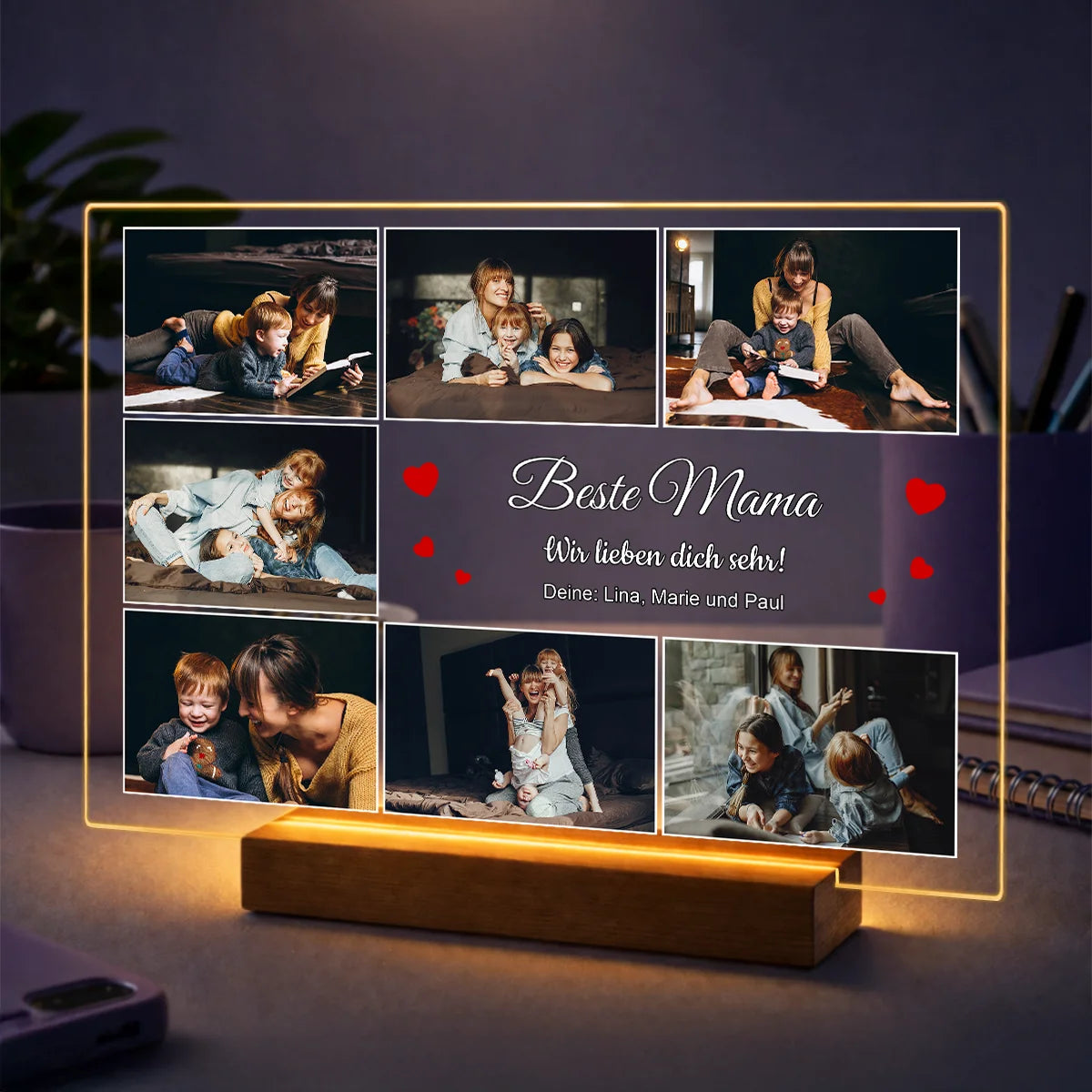 Geschenk für Mama zum Muttertag – personalisierte Fotocollage mit 7 Fotos auf Acrylglas