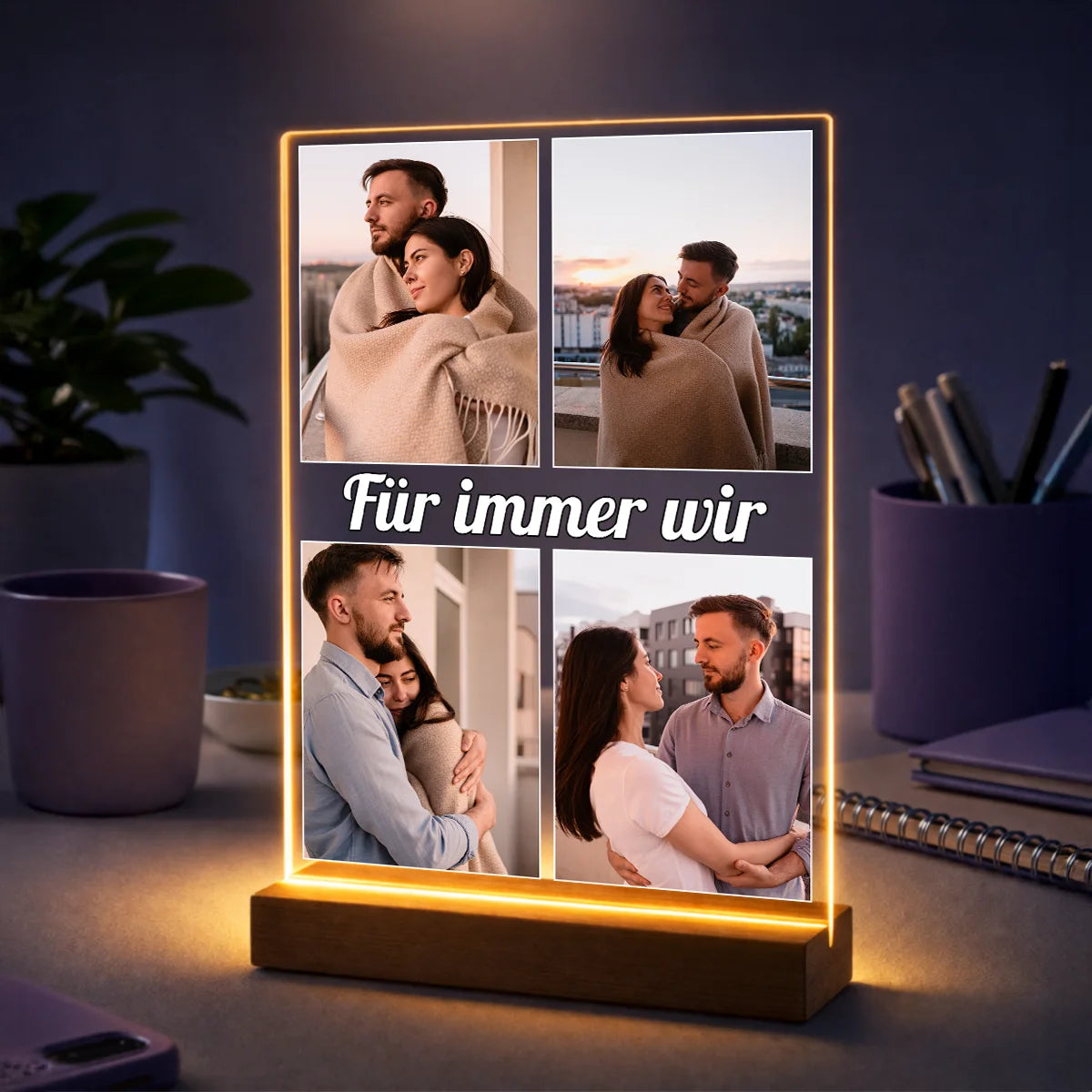 Geschenk für Paare zum Jahrestag – personalisiertes Foto auf Glas Für immer zusammen