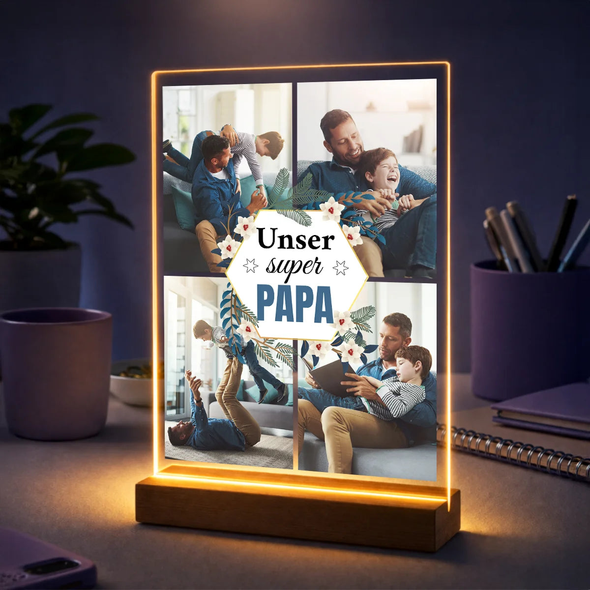 Personalisierte Fotocollage auf Acrylglas für Papa aus eigenen Fotos, gemeinsame Momente mit dem Kind, Geschenk zum Vatertag