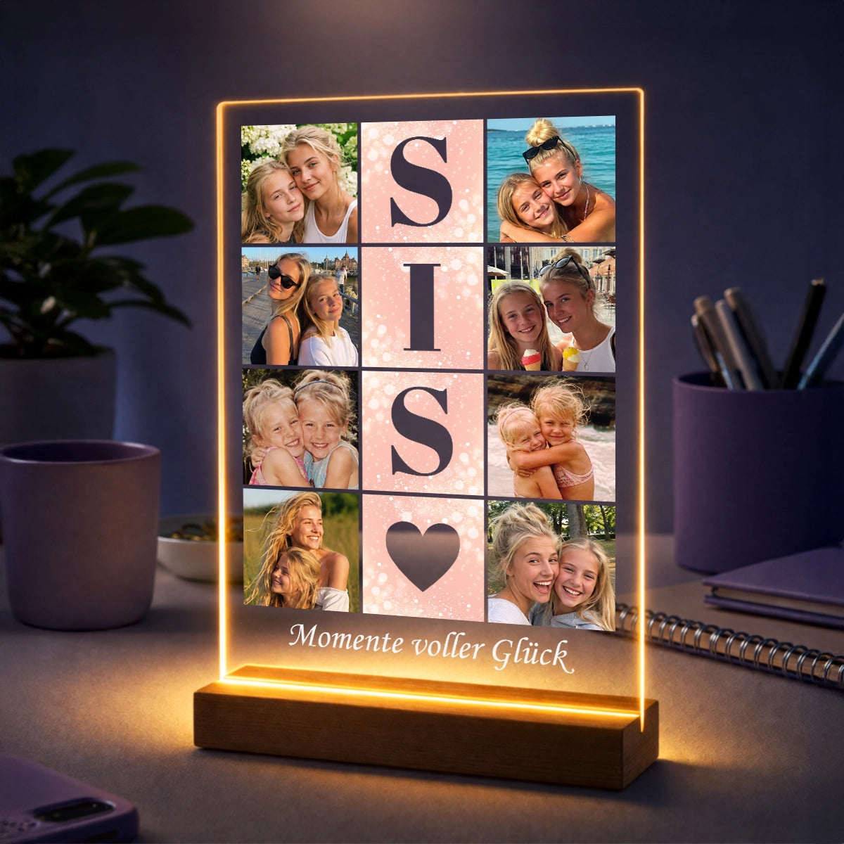Fotocollage auf Acrylglas mit Fotos und Buchstaben SIS - Geschenk für Schwester