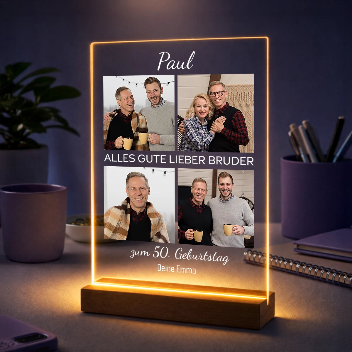 Fotocollage auf Acrylglas aus 4 Bildern – Geschenk zum 50. Geburtstag für den Bruder mit Namen