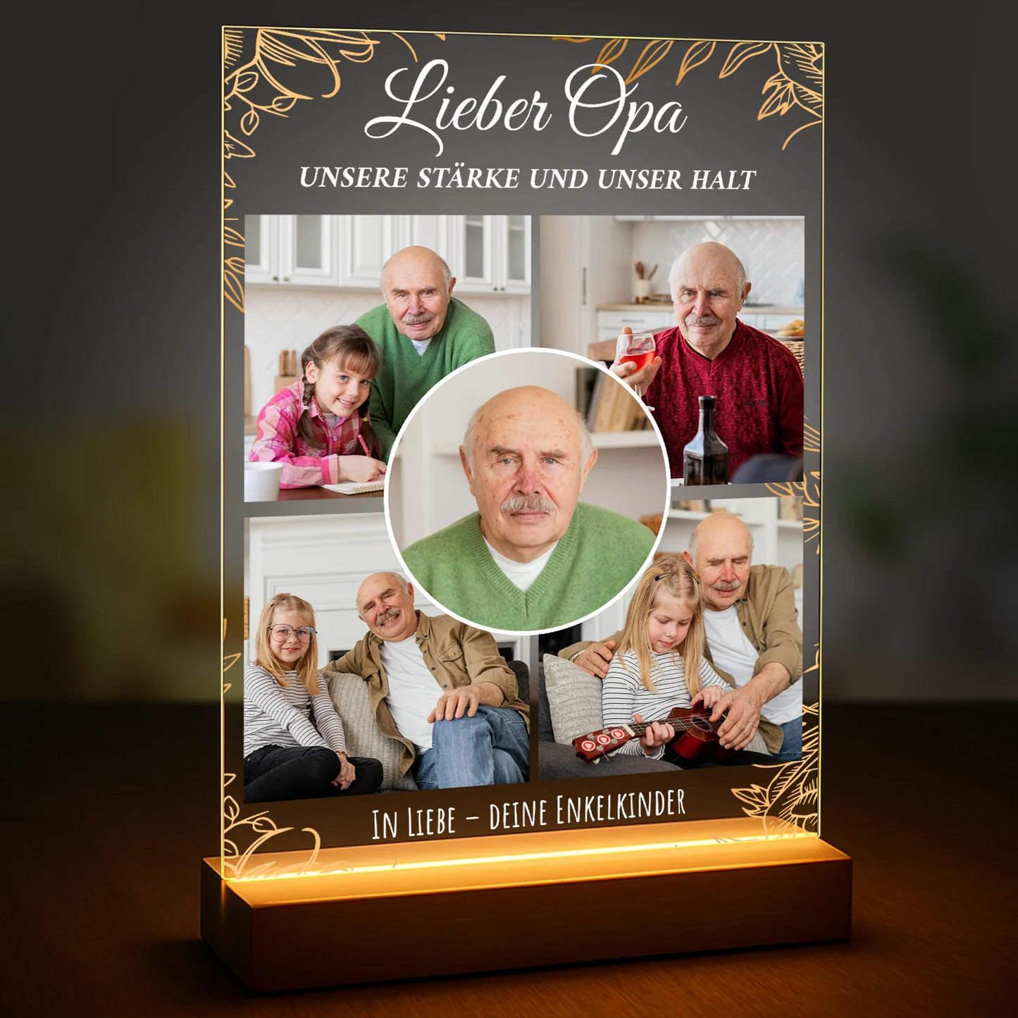 Geschenk für Opa zum Geburtstag – personalisierte Fotocollage auf Glas
