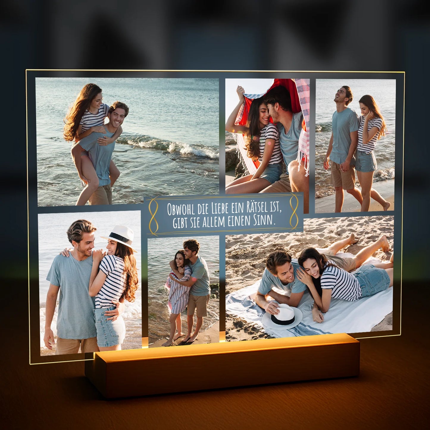 Geschenkidee für Paare zum Jahrestag – Fotocollage auf Glas „Liebe ist ein Rätsel“