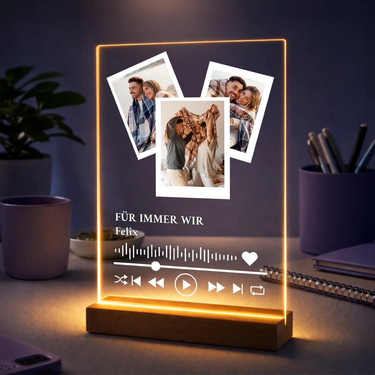 Fotocollage auf Acrylglas im Musikstil - Jahrestag Geschenk für ihn mit Fotos und Namen