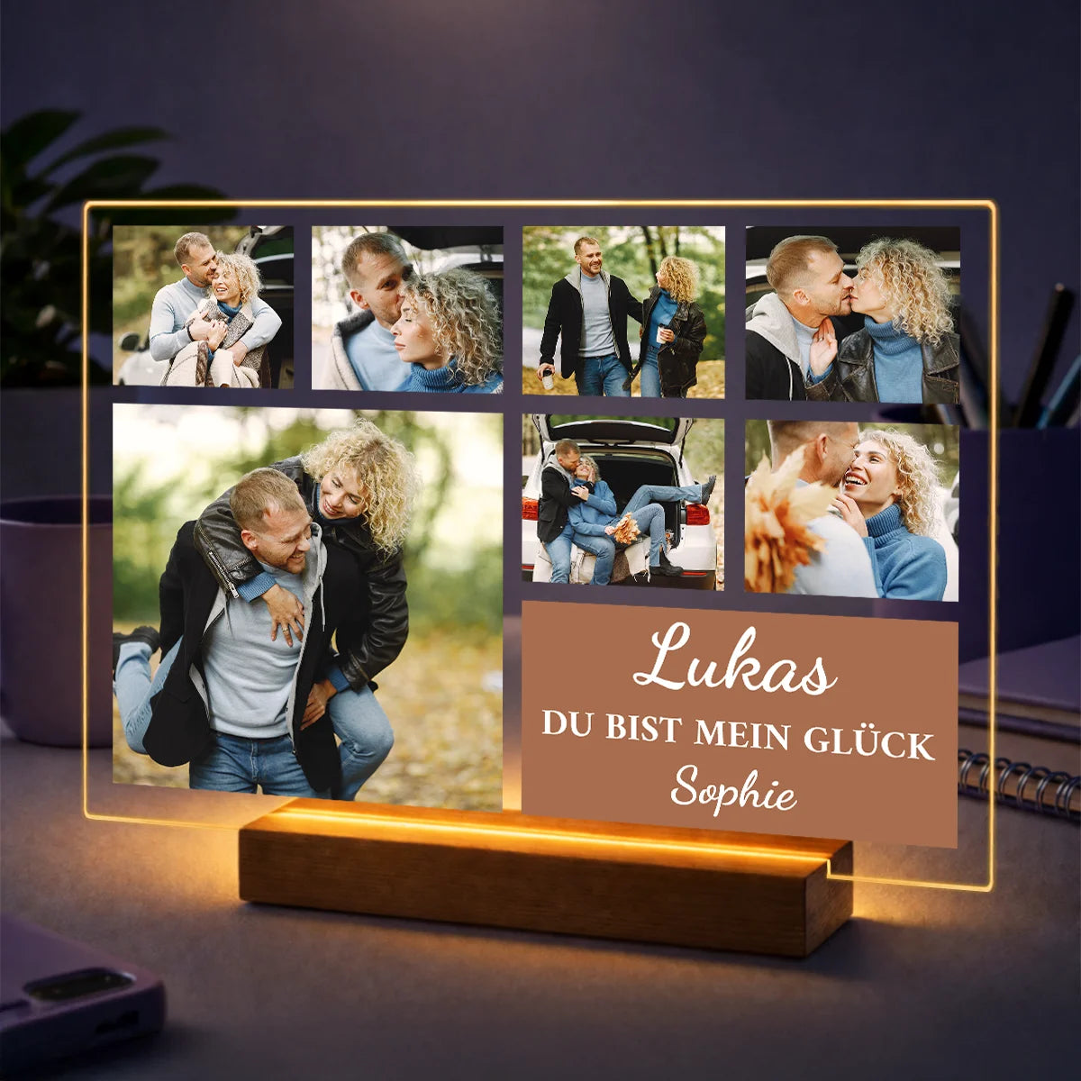 Personalisierte Fotocollage auf Acrylglas für ihn – 5 Fotos mit persönlichem Text Du bist mein Glück