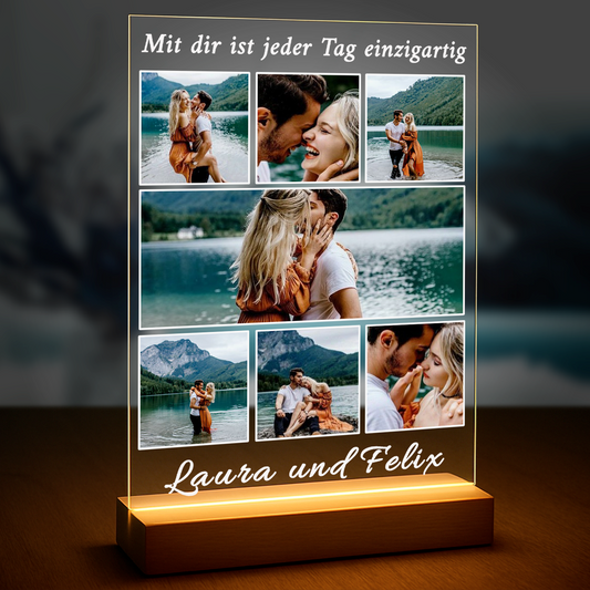 Originelles Geschenk für sie und ihn zum Jahrestag – Fotocollage aus 7 Bildern auf Glas mit Namen und romantischem Text