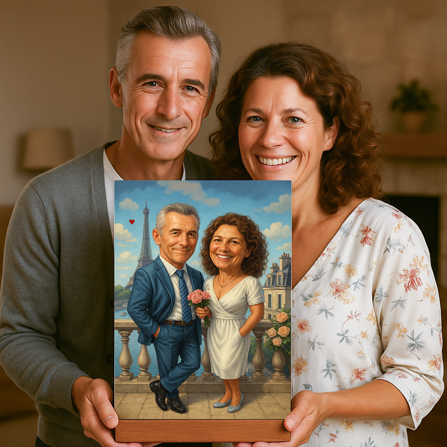 Illustration eines Ehepaares - Druck auf Glas, Portrait aus deinem Foto