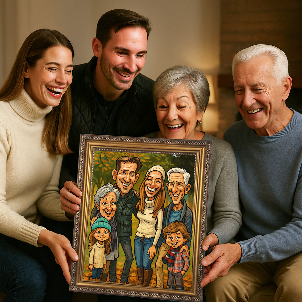 Familienporträt im Karikaturstil – Leinwandbild aus deinem Foto