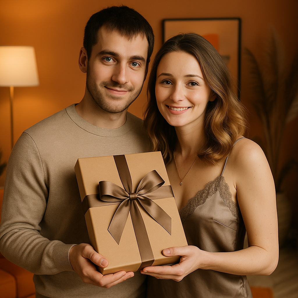 Image of Weihnachtliche Liebeskarikatur – Druck auf Glas, Portrait aus deinem Foto