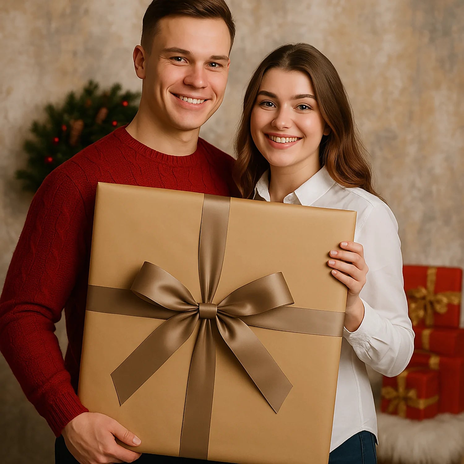 Image of Weihnachtspaar am Kamin - Leinwandbild aus deinem Foto