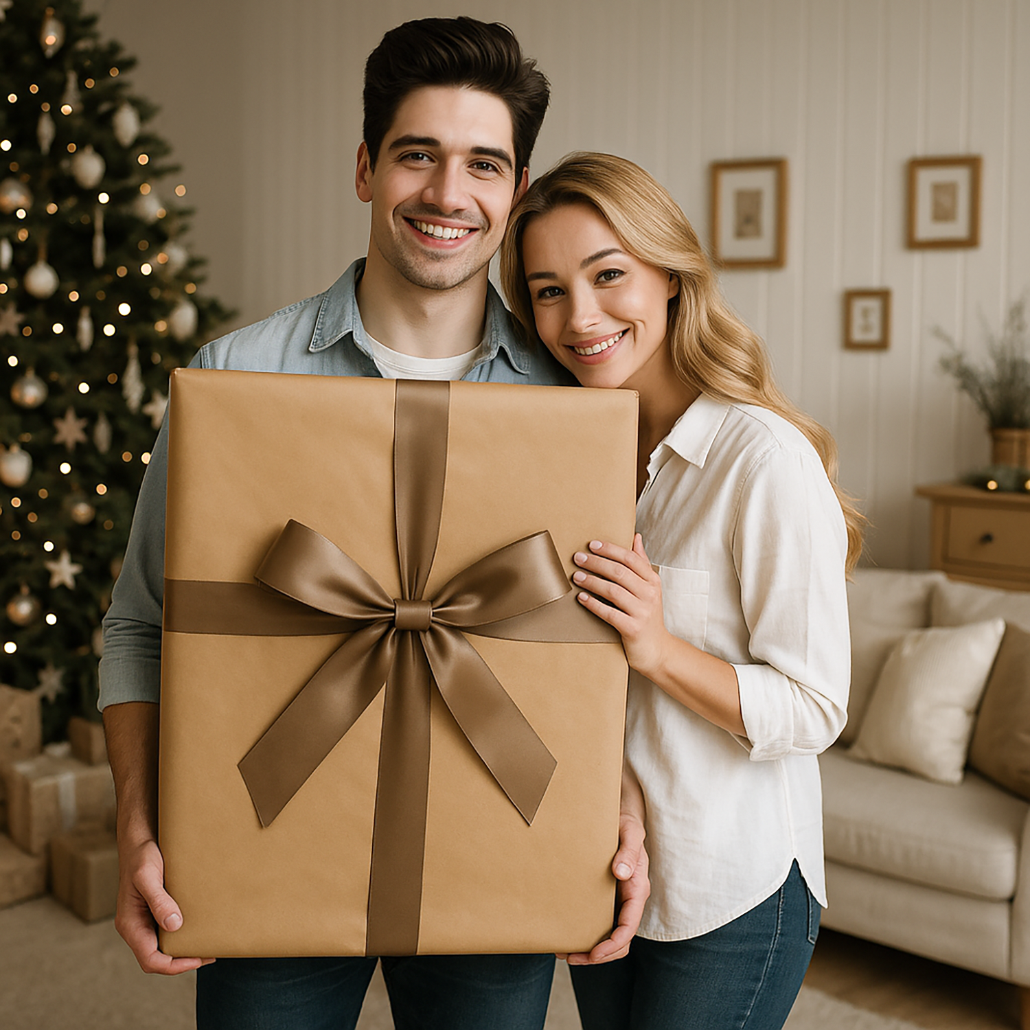 Image of Die Weihnachtsmagie eines eleganten Paares – Leinwandbild aus deinem Foto