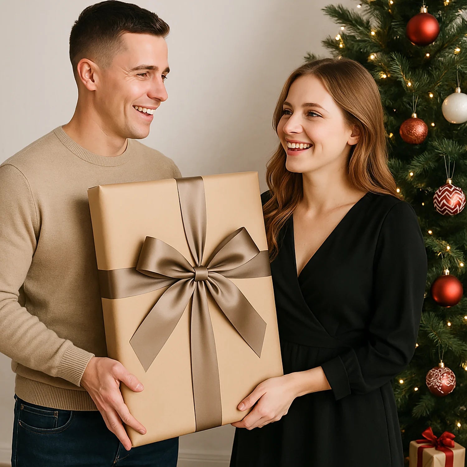Image of Weihnachtliches Liebesporträt auf dem Roller - Leinwandbild mit deinem Foto