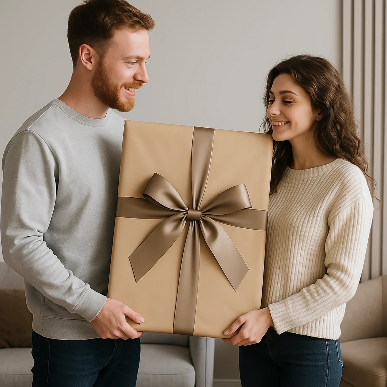 Image of Elegantes Paar mit Haustieren – Leinwandbild aus Ihrem Foto