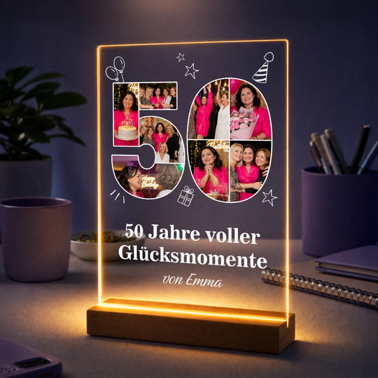 Geschenk für sie zum 50. Geburtstag – Fotocollage auf Acrylglas 50 Jahre voller Glücksmomente