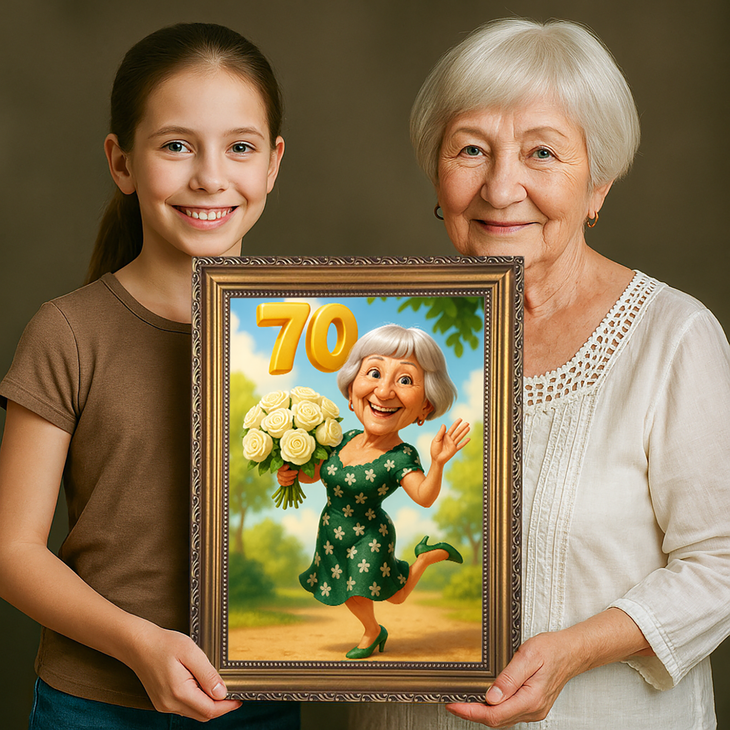 Image of Illustratives Porträt zum 70. Geburtstag – Leinwandbild aus deinem Foto