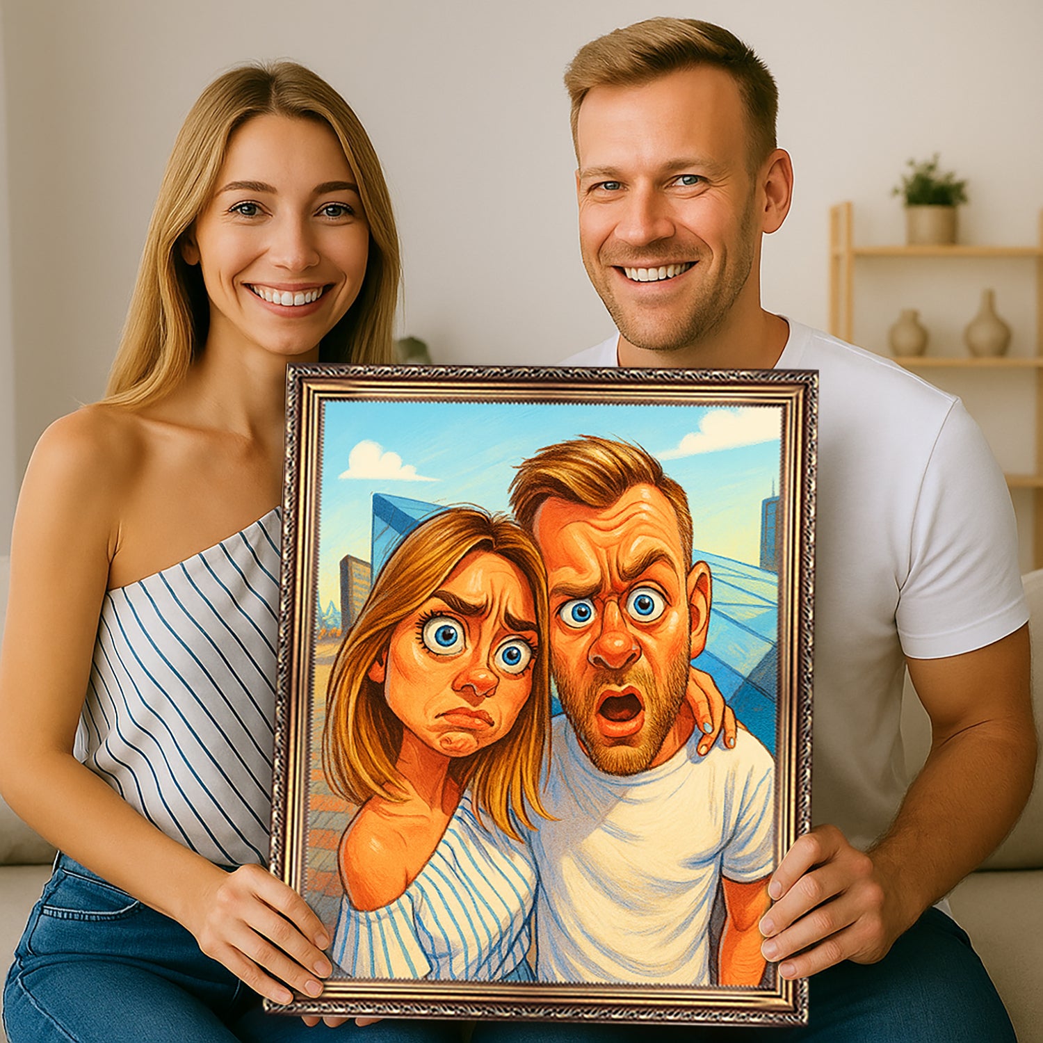 Image of Paar-Karikatur – Leinwandbild aus deinem Foto