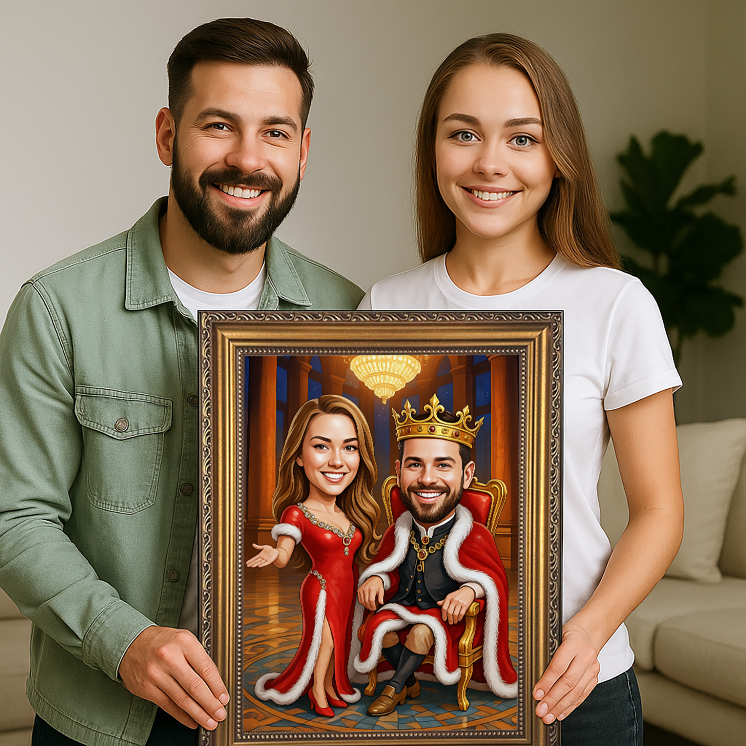 Image of Königliche Karikatur eines Paares – Leinwandbild aus deinem Foto