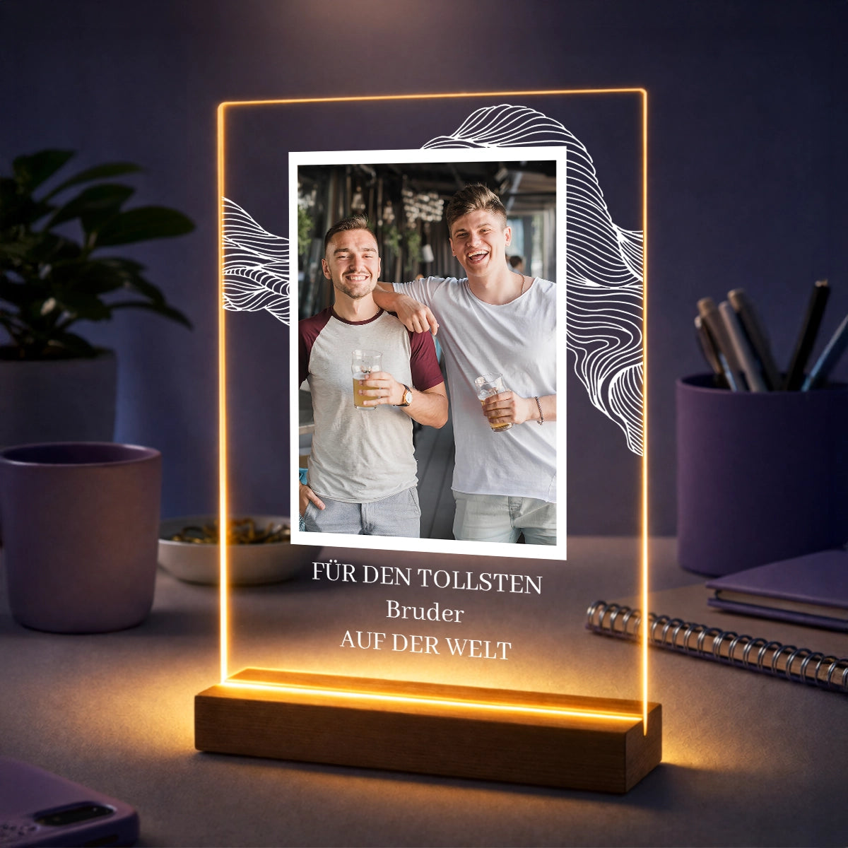 Foto auf Acrylglas mit Spruch-Overlay – Geschenk für den Bruder mit Text Für den tollsten Bruder der Welt