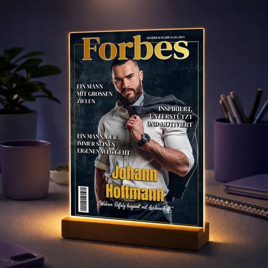 Personalisiertes Foto auf Acrylglas für Männer mit eigenem Foto – Magazin-Cover im Stil eines erfolgreichen Mannes