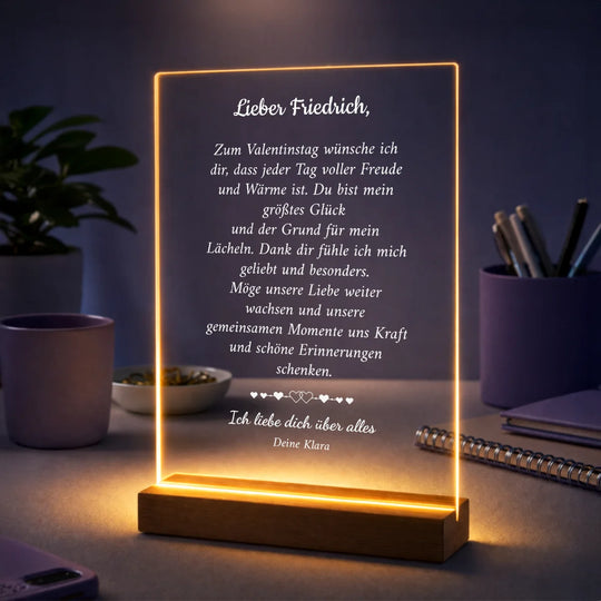 Geschenk für Mann zum Valentinstag – personalisierter Liebesbrief auf Glas