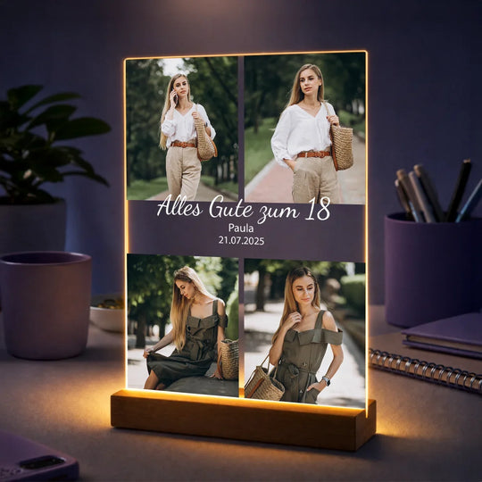 Originelles Geschenk für sie zum 18. Geburtstag – Fotocollage aus 4 Bildern auf Glas Erinnerungen 18