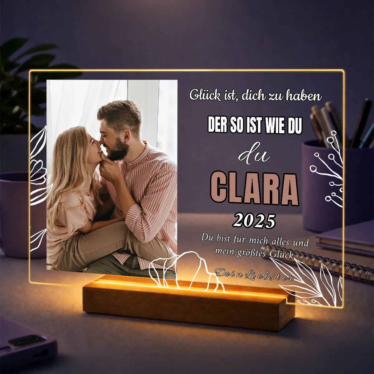Foto eines Paares auf Acrylglas mit eigenem Text, Datum und Namen, romantisches Geschenk für sie zum Jahrestag oder Valentinstag