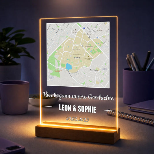 Originelles Geschenk für Paare zum Jahrestag – Karte auf Acrylglas Hier begann unsere Geschichte