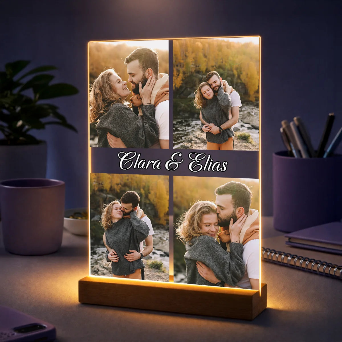 Originelles Geschenk für Paare zum Jahrestag – personalisierte Fotocollage auf Glas mit Namen