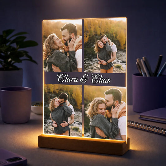 Originelles Geschenk für Paare zum Jahrestag – personalisierte Fotocollage auf Glas mit Namen