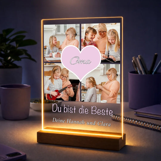 Originelles Geschenk für Oma zum Geburtstag – personalisierte Fotocollage auf Acrylglas Herz der Oma