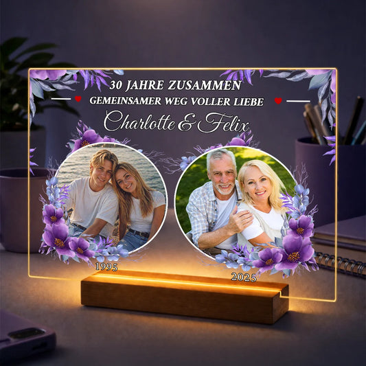 Idee für ein Geschenk für ein Paar zum 30. Jahrestag – Fotocollage auf Acrylglas mit Text Gemeinsamer Weg