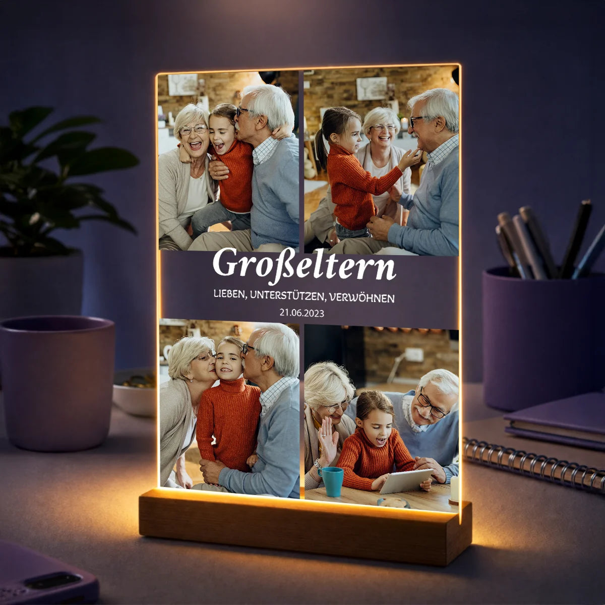 Geschenk für Großeltern zum Oma- und Opatag – Fotocollage auf Glas mit 4 Fotos Großeltern
