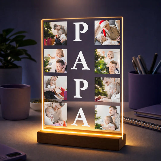 Geschenkidee für Papa zu Weihnachten – Fotocollage aus 8 Fotos auf Glas PAPA Erinnerungs Galerie