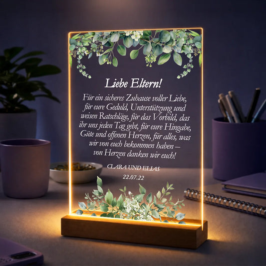 Geschenk für Eltern zur Hochzeit – personalisierter Druck auf Glas als Dankeschön für die Eltern