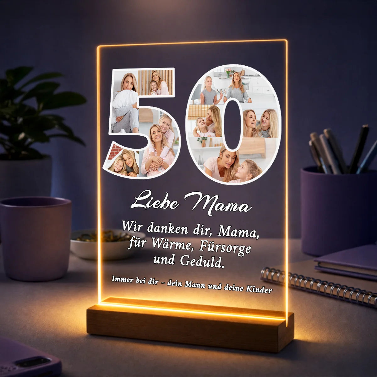 Geschenk für Mama zum 50. Geburtstag – Fotocollage mit Glückwünschen von der Familie