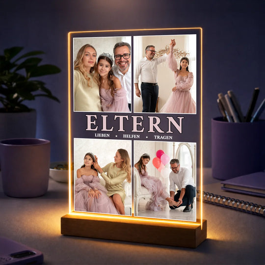 Geschenk für Eltern zum Muttertag und Vatertag – Fotocollage auf Acrylglas mit dem Text Elternliebe
