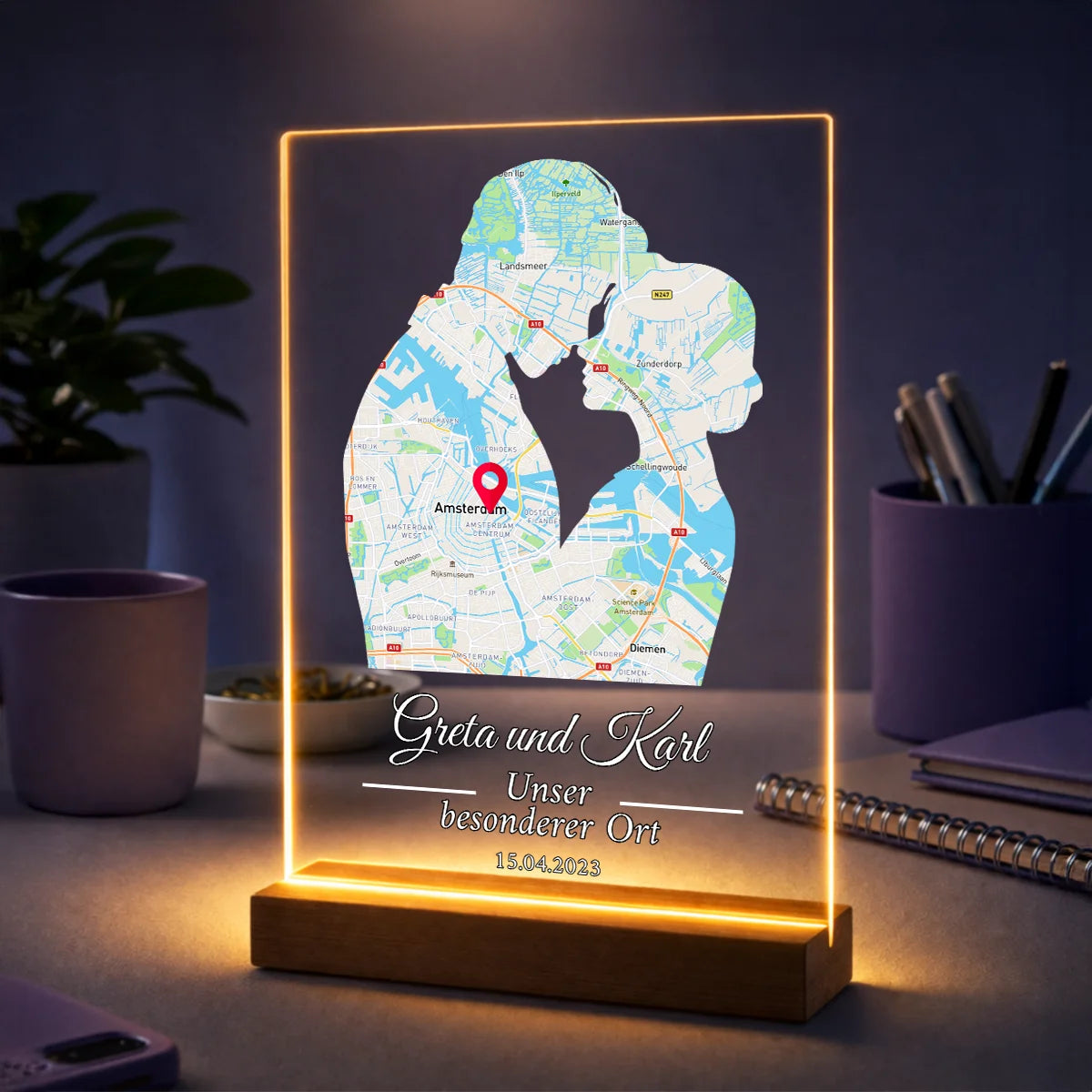 Außergewöhnliches Geschenk für Paare zum Jahrestag – personalisierte Karte auf Acrylglas Unser besonderer Ort