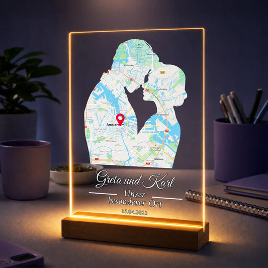 Außergewöhnliches Geschenk für Paare zum Jahrestag – personalisierte Karte auf Acrylglas Unser besonderer Ort