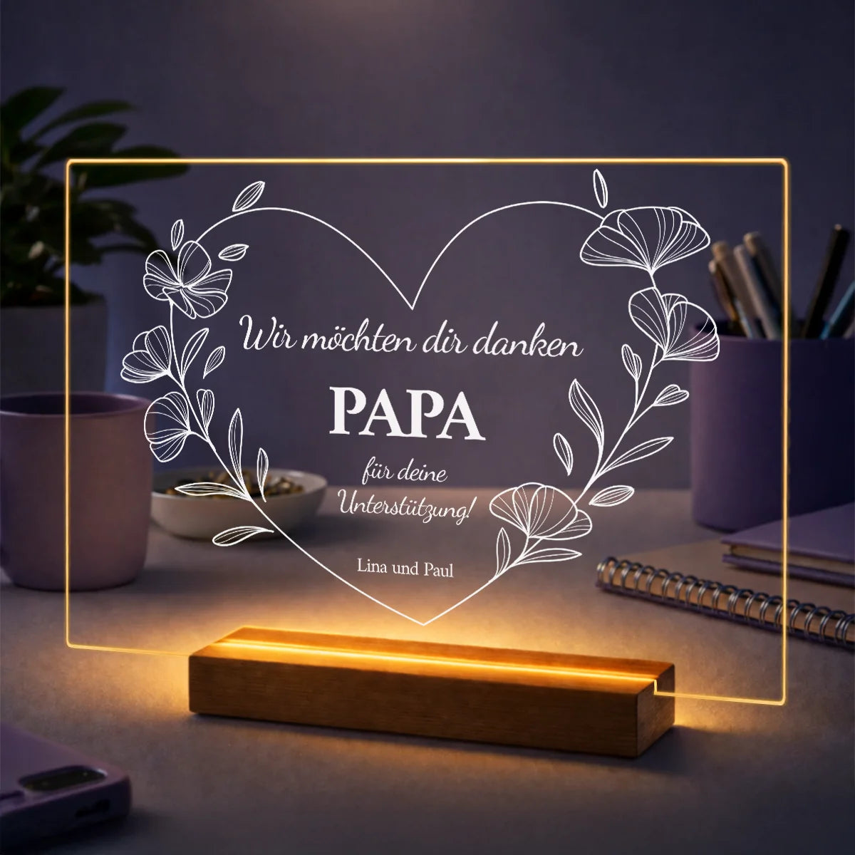 Geschenk für Papa zum Vatertag – personalisierter Text auf Glas mit Danksagung