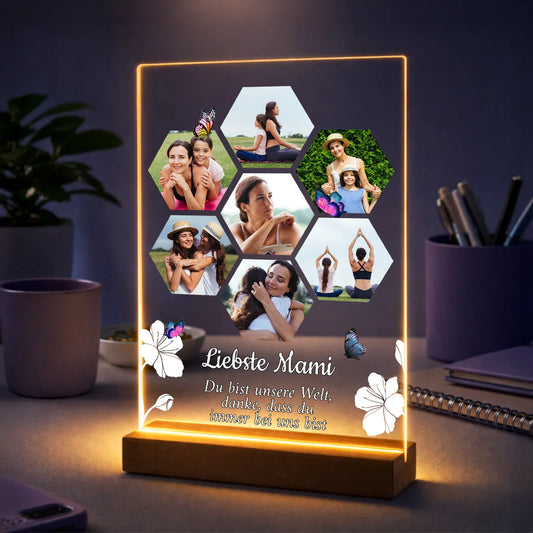 Idee für ein Geschenk für Mama zum Muttertag – Fotocollage auf Acrylglas mit Text Liebe Mama