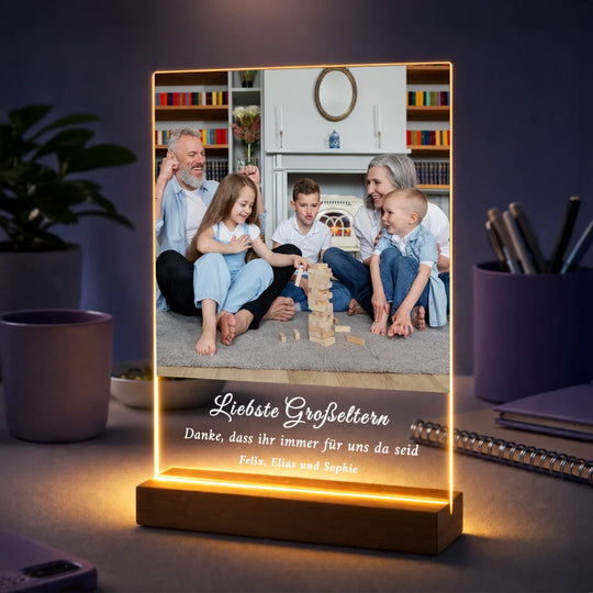 Geschenkidee für Großeltern zum Großelterntag – personalisierter Druck auf Glas mit Text von den Enkeln