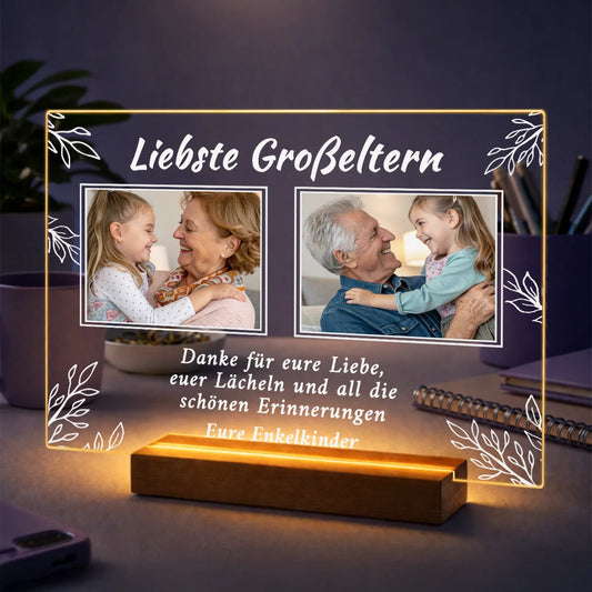 Geschenkidee für Großeltern zum Großelterntag – Fotocollage aus 2 Fotos auf Glas Liebste Großeltern