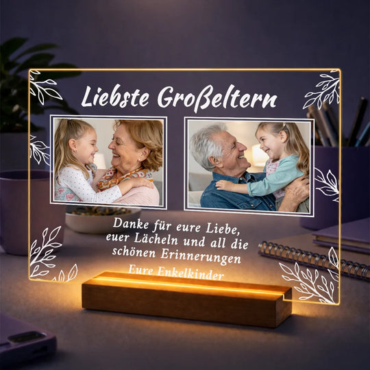 Geschenkidee für Großeltern zum Großelterntag – Fotocollage aus 2 Fotos auf Glas Liebste Großeltern