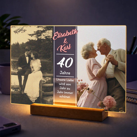 Originelles Geschenk für Paare zum 40. Hochzeitstag – Fotocollage auf Glas mit 2 Fotos Goldene Hochzeit