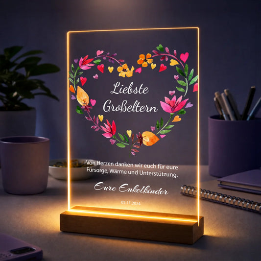 Geschenk für Großeltern zum Oma- und Opa-Tag – personalisierter Glasdruck Liebste Großeltern